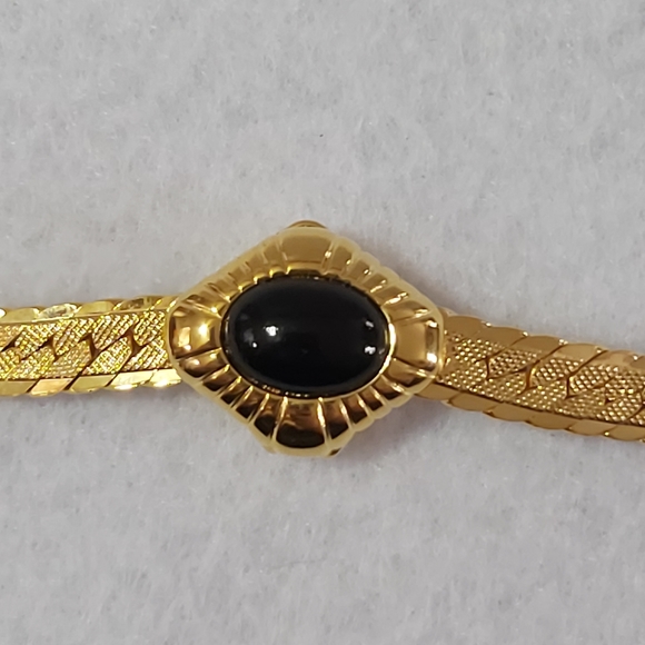 Vintage Goldtone Necklace w/Dark Navy Blue Enamel Clasp - Picture 7 of 12